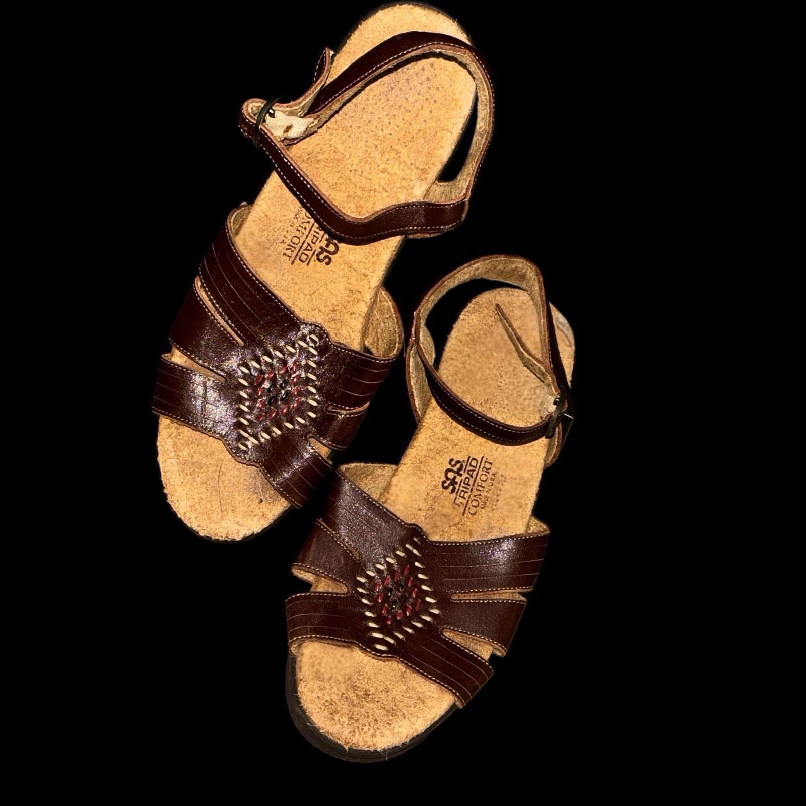 Sas Huarache Brown Leather Slingback Sz 7.5 N Narrow Diamond Buckle Sandal